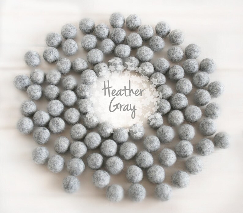 Wool Felt Balls Size, Approx. 2CM 18 20mm 25 Felt Balls Pack Color Heather Gray-9020 2CM Heather Grey Color Felt Balls Poms image 1