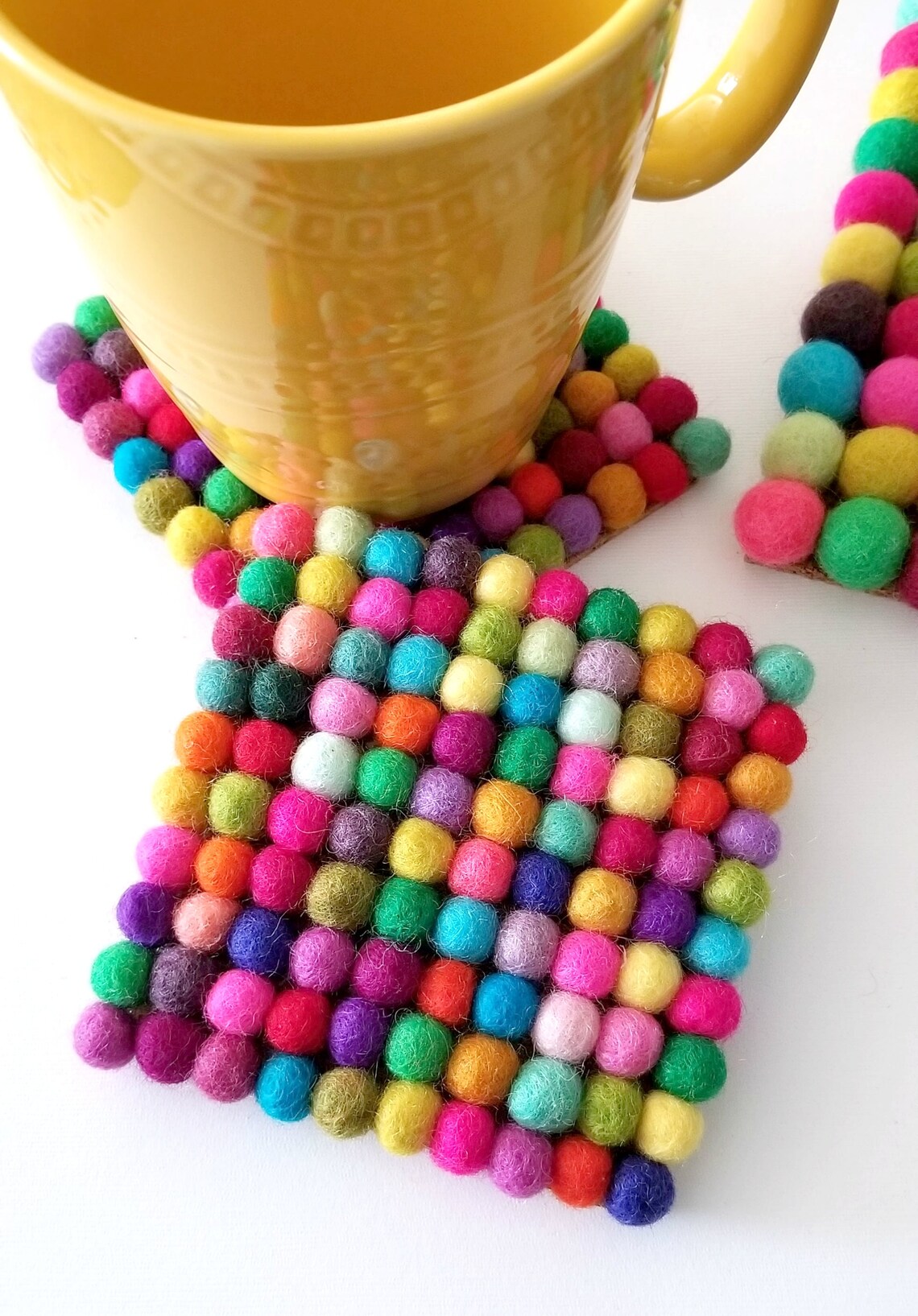 DIY Felt Ball Coasters Fun Coaster Kit One or Two Wooden Etsy