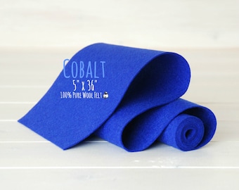 10% Merino Wool Felt - 5" x 36" Wool Felt Roll - Wool Felt Color Cobalt -2190 - European Wool Felt - Cobalt Blue Color Wool Felt Roll - Felt