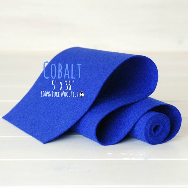 10% Merino Wool Felt - 5" x 36" Wool Felt Roll - Wool Felt Color Cobalt -2190 - European Wool Felt - Cobalt Blue Color Wool Felt Roll - Felt
