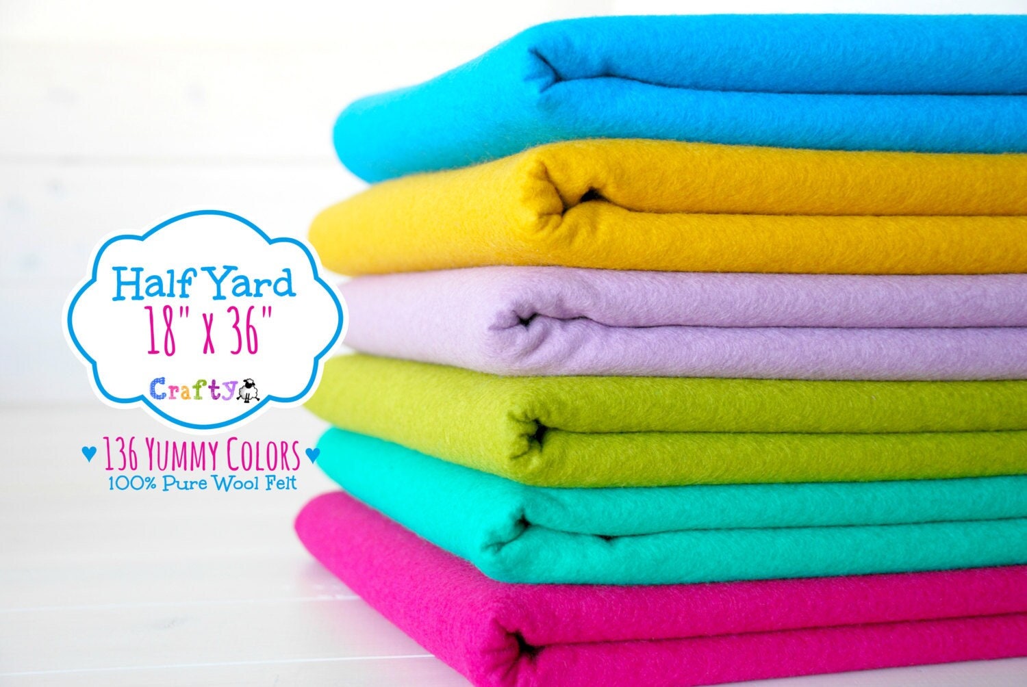 Choose your Color - 1/2 Yard of Merino Wool Felt - 18 X 36 - 100% Wool Felt  by the Yard - Wool Felt - Wool Felt by the yard - FINAL SALE