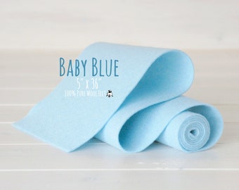 Wool Felt Roll - 100% Wool Felt Roll 5" x 36" - Wool Felt Color Baby Blue-2120 - European Wool Felt - Soft Blue Color Wool Felt - Felt Roll