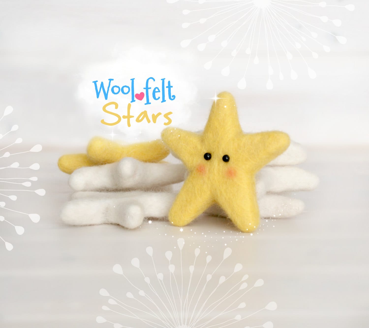 Wool Felt Stars - Large and Medium Wool Felt Stars - 9cm and 6cm Wet Felted  Stars - Wool Felted Stars - Yellow Felt Stars - White Felt Stars