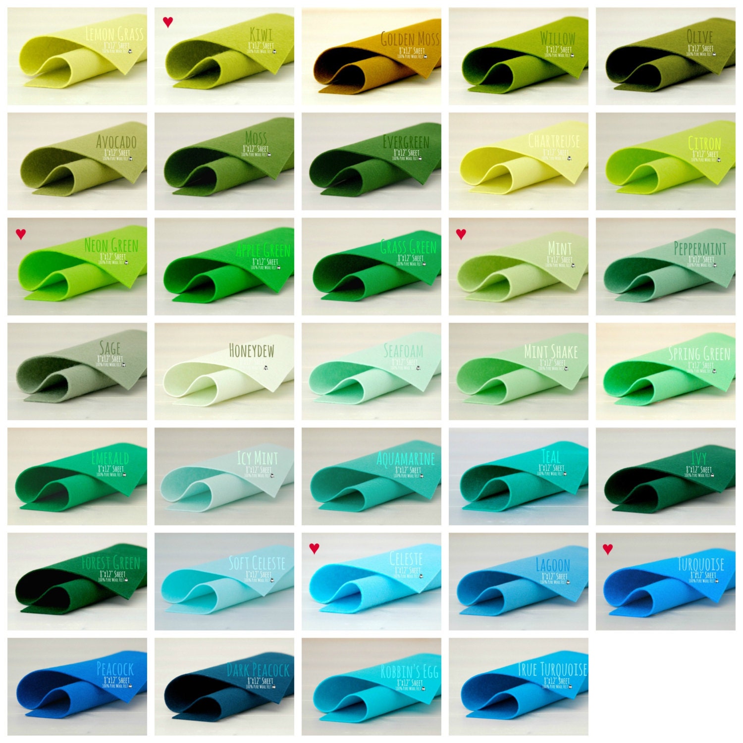 Choose your Color - 1/2 Yard of Merino Wool Felt - 18 X 36 - 100