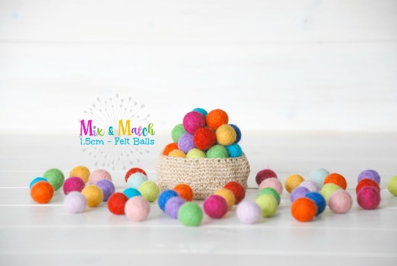 1.5CM Tiny Wool Felt Balls Colorful Felt Balls 1.5CM Felt Balls 15mm 100%  Wool Felt Pom Poms Mix and Match 25, 50, 75 or 100 