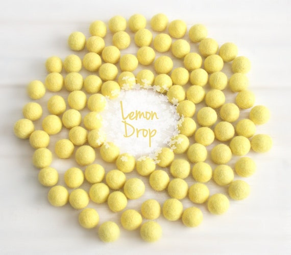 Wool Felt Balls - Size, Approx. 2CM - (18 - 20mm) - 25 Felt Balls Pack -  Color Lemon Drop-6015- 2CM Felt Pom Poms - Bright Yellow Felt Balls