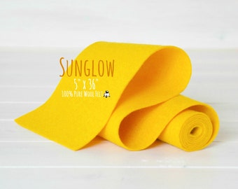 100% Merino Wool Felt Roll - Wool Felt Roll 5" x 36" - Wool Felt Color Sun Glow-6060 - European Wool Felt - Bright Yellow Color Wool Felt