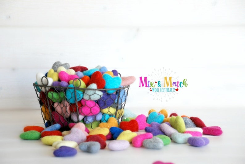 Mix and Match Felt Hearts Wool Felt Hearts 3-4cm/30-40mm Multi-color Garland Kit Felted Hearts Colorful Felt Hearts You Choose image 1