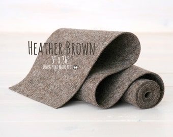 100% Merino Wool Felt Roll 5" x 36" - Wool Felt Color Heather Brown-9020 - European Wool Felt - Heather Brown Color - Wool Felt Roll -