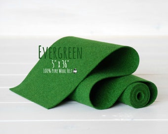 100% Merino Wool Felt Roll - 5" x 36" Roll - Wool Felt Color Evergreen -1090 -  Green Wool Felt - Pure Merino Wool -  Merino Wool Felt Roll