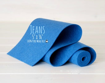 100% Merino Wool Felt Roll - 5" x 36" Wool Felt Roll - Wool Felt Color Jeans-2170 - Pure Merino Wool Felt - Jeans Blue Color Wool Felt