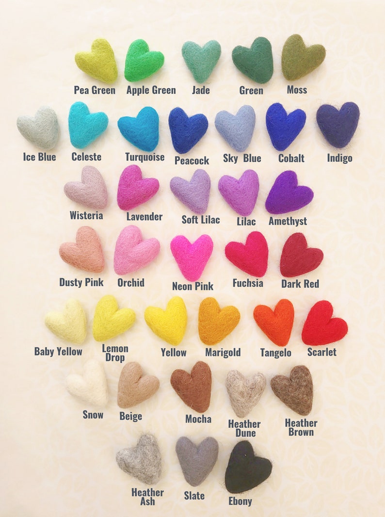 Mix and Match Felt Hearts Wool Felt Hearts 3-4cm/30-40mm Multi-color Garland Kit Felted Hearts Colorful Felt Hearts You Choose image 5