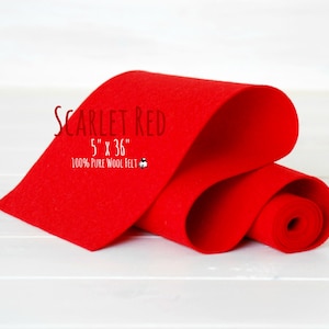 100% Merino Wool Felt Roll - 5" x 36" Roll - Wool Felt Color Scarlet Red-4180 - Wool Felt Rolls - Bright Red Color Wool Felt - Pure Merino