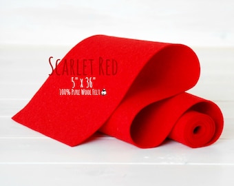 100% Merino Wool Felt Roll - 5" x 36" Roll - Wool Felt Color Scarlet Red-4180 - Wool Felt Rolls - Bright Red Color Wool Felt - Pure Merino