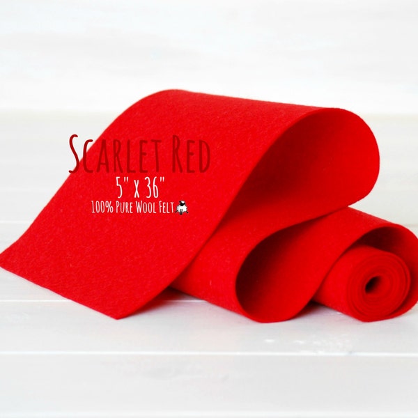 100% Merino Wool Felt Roll - 5" x 36" Roll - Wool Felt Color Scarlet Red-4180 - Wool Felt Rolls - Bright Red Color Wool Felt - Pure Merino