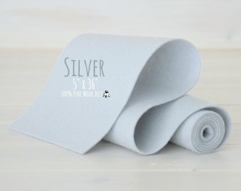 100% Merino Wool Felt - 5" x 36" Wool Felt Roll  - Wool Felt Color Silver-8030 - European Wool Felt - Shades of Gray wool felt - Soft Gray