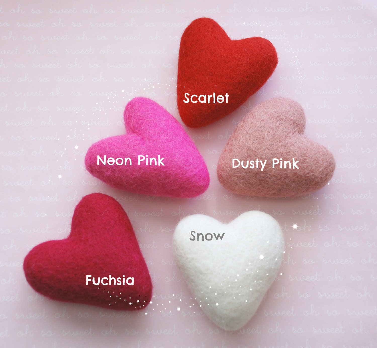 Raspberry 3-4 cm Wool Felt Hearts