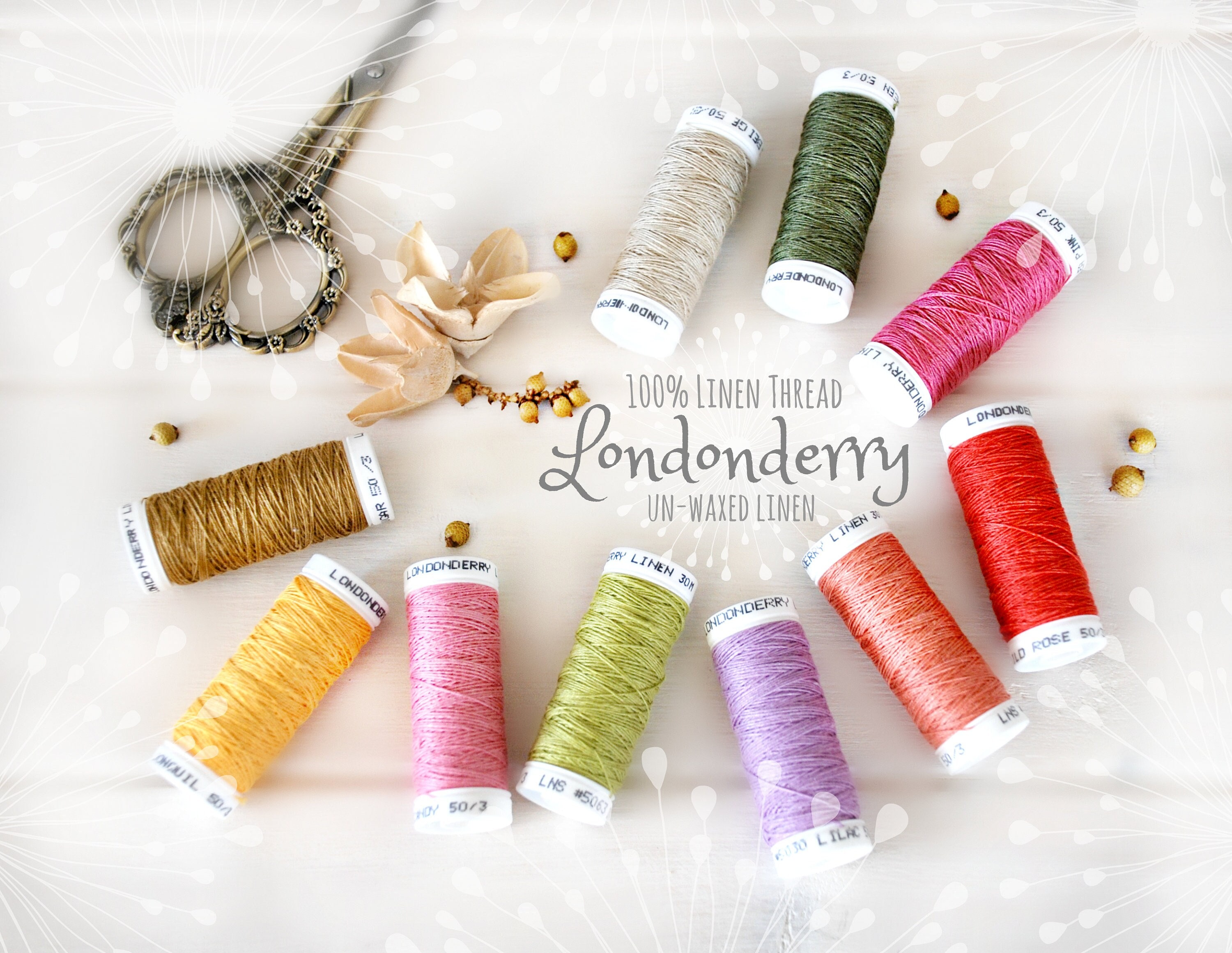 Linen Embroidery Thread - Non waxed Linen Thread - 100% Linen 50/3 -  Londonderry Thread - Smooth Linen Thread - Londonderry Linen Thread