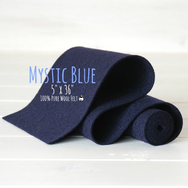 100% Wool Felt Roll - 5" x 36" Wool Felt Roll - Wool Felt Color Mystic Blue-2220 - European Wool Felt - Dark Blue Wool Felt - Dark Blue Felt