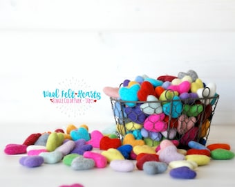 Wool Felt Hearts - 10 Wool Felt Hearts - (3-4CM/30-40MM) - 10 Felted Hearts - Wet Felted Hearts - Single Color Bundle - Choose a Color