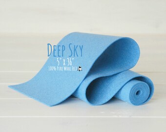 100% Merino Wool Felt Roll - 5" x 36" Wool Felt Roll - Wool Felt Color Deep Sky-2150 - Pure Merino Wool Felt - Deep Sky Blue Color Wool Felt