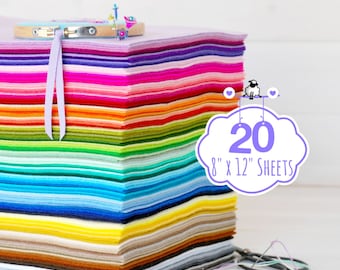 100% Wool Felt Sheets - 20 Sheets of 8" X 12" - Merino Wool Felt - Pure Wool - 20 Wool Felt Sheets - Choose your Colors - FINAL SALE