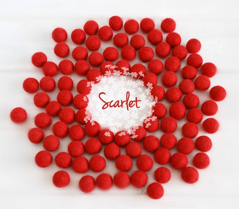 Wool Felt Balls Size, Approx. 2CM 18 20mm 25 Felt Balls Pack Color Scarlet Red-4070 Felt Pom Poms 2CM Red Felt Balls Beads image 1