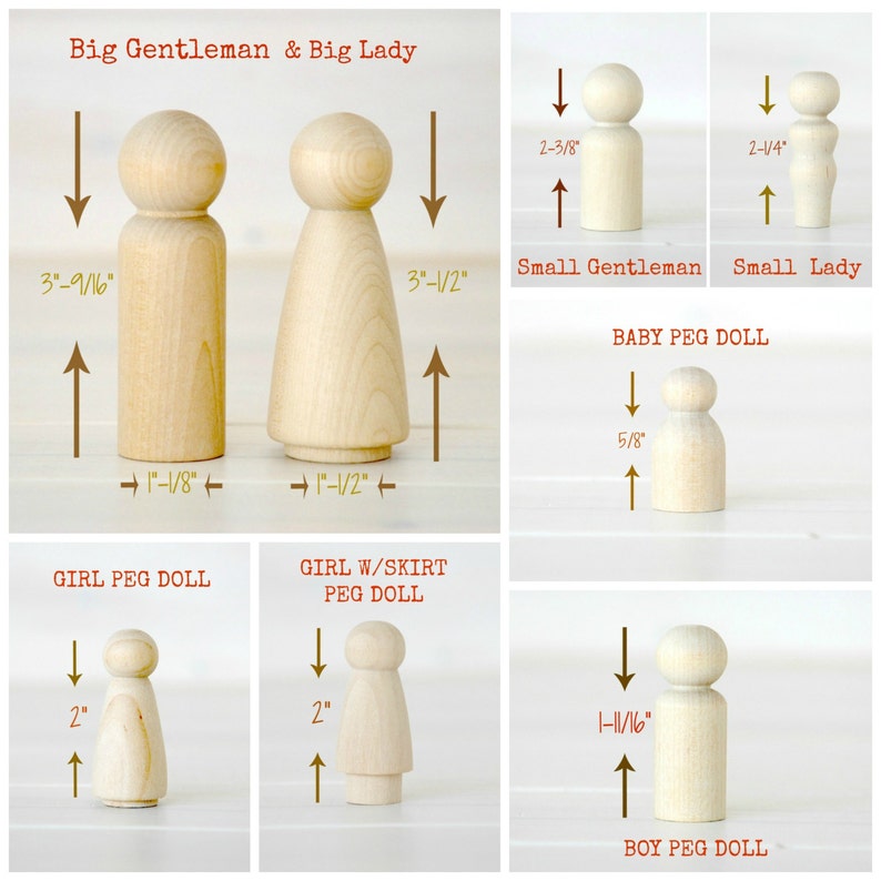 Family of 8 Wooden Peg Dolls Unfinished Wooden People Large Family wooden peg dolls Set of 8 Wooden Family DIY Crafts image 4