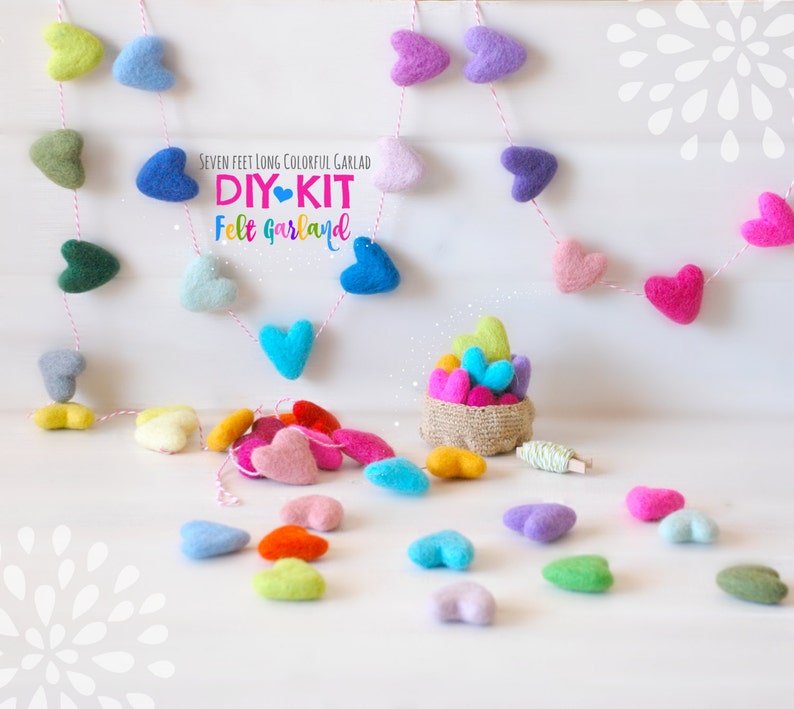 Mix and Match Felt Hearts Wool Felt Hearts 3-4cm/30-40mm Multi-color Garland Kit Felted Hearts Colorful Felt Hearts You Choose image 3