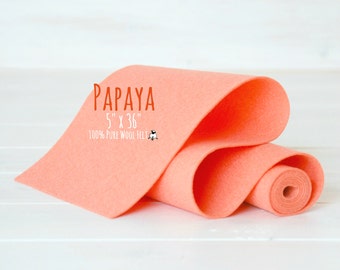 100% Merino Wool Felt Roll- 5" x 36" Roll- Wool Felt Color Papaya-5090 - Papaya Color Wool Felt - Pure Merino Wool Felt - Papaya Wool Felt