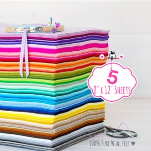 100% Wool Felt Sheets - Sheets of 8&quot; X 12&quot; - Merino Wool Felt - Wool Felt - 4, 5 or 6 Wool Felt Sheets - Choose your Colors - FINAL SALE