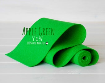 100% Merino Wool Felt Roll - 5" x 36" Roll - Wool Felt Color Apple Green -1130 - Green Wool Felt - Pure Merino Wool -  Green Color Felt Roll