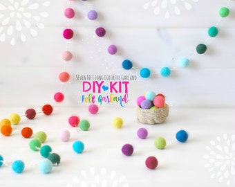 DIY Garland Kit - Felt Ball Garland - DIY Kit - Colorful Garland - Felt Pom Poms Garland - Party Decor Garland - 7' Felt Ball Garland - DIY