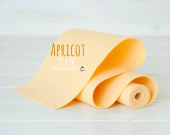 100% Merino Wool Felt Roll- 5" x 36" Roll- Wool Felt Color Apricot-5080 -  Apricot Color Wool Felt - Pure Merino Wool Felt - Apricot Felt