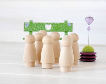 10 Wooden Peg Dolls - Unfinished Wooden People - Girl w/skirt wooden doll - Set of 10 wooden girls - DIY Wood Crafts - Peg Doll Girls