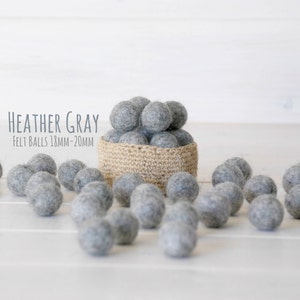 Wool Felt Balls Size, Approx. 2CM 18 20mm 25 Felt Balls Pack Color Heather Gray-9020 2CM Heather Grey Color Felt Balls Poms image 2