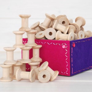 Wood Spools - 20 Small Wooden Spools - Unfinished -1-1/8th&quot; x 7/8th&quot;  - Small Wood Spools - Wood Spools for Twine