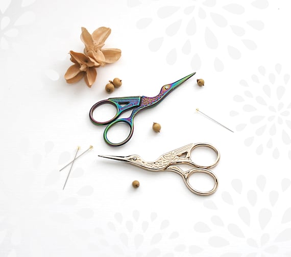 Crane Embroidery Scissors - Small Scissors- Gold Small Shears - Crane Gold  Scissors - Rainbow Scissors - Colorful Crane Scissors