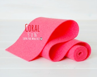 100% Merino Wool Felt Roll - 5" x 36"  Felt Roll - Wool Felt Color Coral-4140 - Coral Wool Felt - Coral Color Wool Felt - 100 Percent Wool