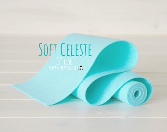 100% Merino Wool Felt Roll - 5" x 36" Wool Felt Roll - Wool Felt Color Soft Celeste-2010 - Pure Merino Wool Felt Roll - Light Blue Felt