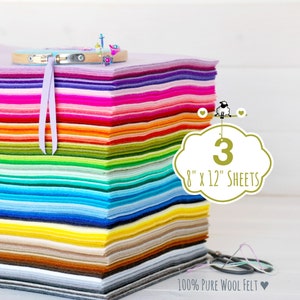 100% Wool Felt Sheets - 3 Sheets of 8&quot; X 12&quot; - Merino Wool Felt Sheets - 3 Wool Felt Sheets - Pure Wool - Choose your Colors - FINAL SALE