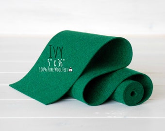 100% Merino Wool Felt Roll - 5" x 36" Roll - Wool Felt Color Ivy-1250 -  Dark Green Wool Felt - Pure Merino Wool Felt -  Ivy Color Felt Roll