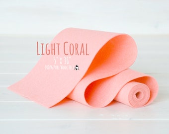 100% Merino Wool Felt Roll- 5" x 36" Roll- Wool Felt Color Light Coral-4120 - Light Coral Wool Felt -  Pure Merino Wool Felt - Light Coral