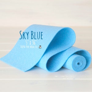 100% Merino Wollfilz Rolle - 5 "x 36" Wollfilz Rolle - Wollfilz Farbe Himmelblau-2140 - Weicher Blauer Wollfilz - Himmelblau Farbe Wollfilzrolle