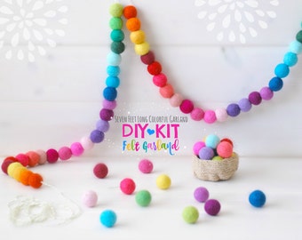 DIY Garland Kit - Felt Ball Garland - DIY Kit - Colorful Garland - Felt Pom Poms Garland - Party Decor Garland - 7' Felt Ball Garland - DIY