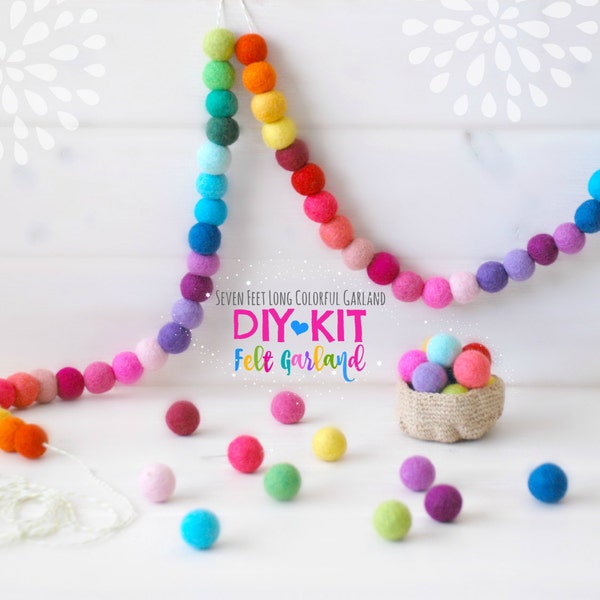 Kit de guirlande de bricolage - guirlande de boule de feutre - kit de bricolage - guirlande colorée - guirlande de pompons en feutre - guirlande de décor de fête - guirlande de boule de feutre de 7 '- bricolage