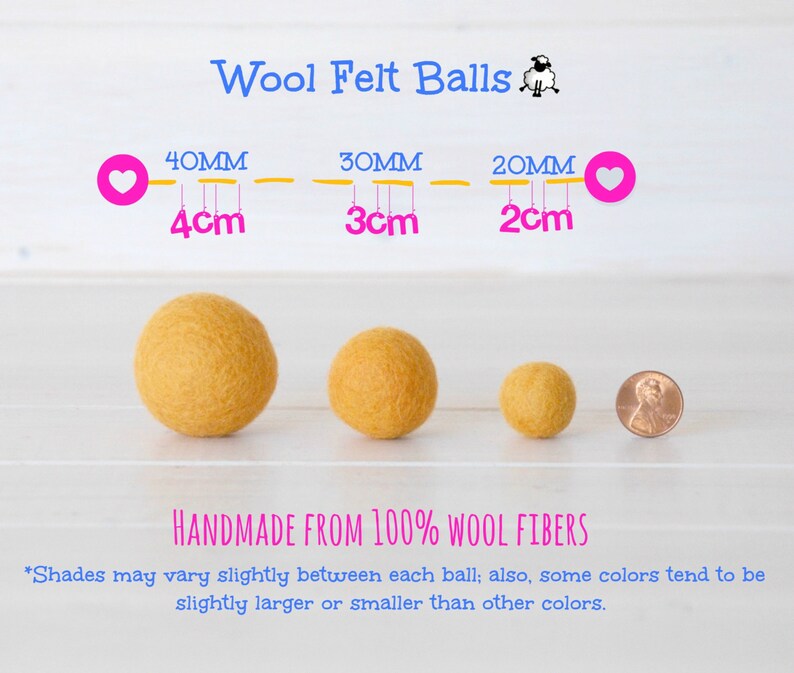 Wool Felt Balls Size, Approx. 2CM 18 20mm 25 Felt Balls Pack Color Heather Gray-9020 2CM Heather Grey Color Felt Balls Poms image 3