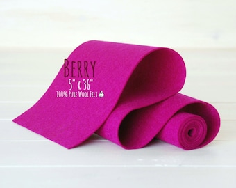 100% Merino Wool Felt Roll - Wool Felt Roll 5" x 36" - Wool Felt Color Berry-3070 - Pure Wool Felt  - Berry color wool felt - Merino Wool