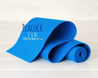 100% Merino Wool Felt Roll - 5" x 36" Felt Roll - Wool Felt Color Peacock-2050 - Peacock Blue Wool Felt - Wool Felt Roll - Blue Merino Felt