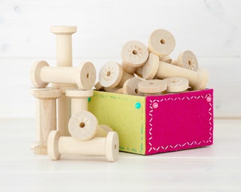 Wood Spools - 2, 4 or 6 Large  Wooden Spools - Unfinished -2-34th" x 1-1/4th"  - Large Wood Spools - Wood Spools for Twine - Inside Space 2"